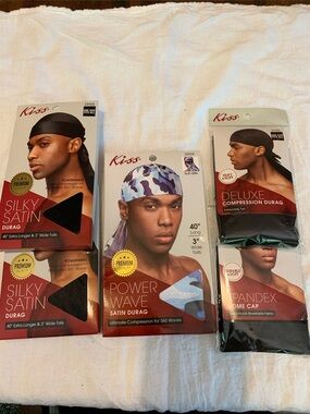 Kiss Satin & Premium Durags 5-PK NEW Black-Blues-Black Camo Premium extra Long